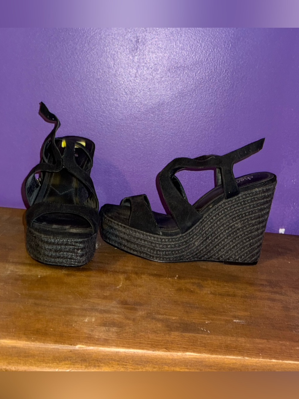 Black Women's Wedge Espadrille Sandals with Strappy Upper